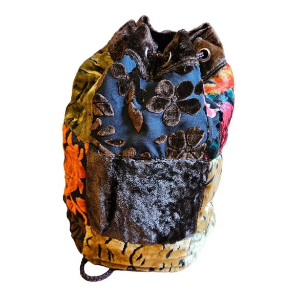 Brown & Orange Patchwork Velour Backpack / sack main image 6